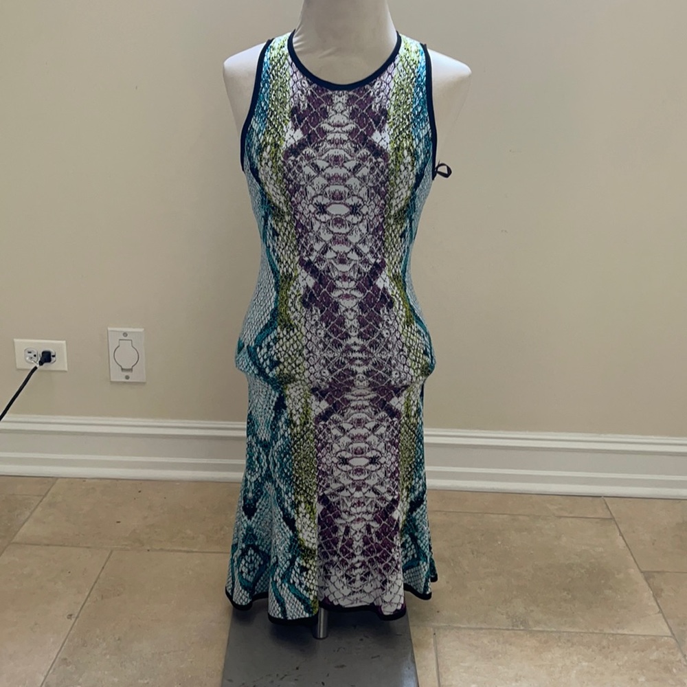 Roberto Cavalli Blue and Green Snakeskin Midi Dress